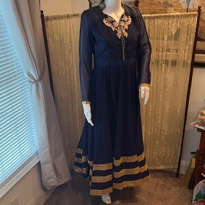 Navy and Gold Long Sleeve Dress MADE IN INDIA ?